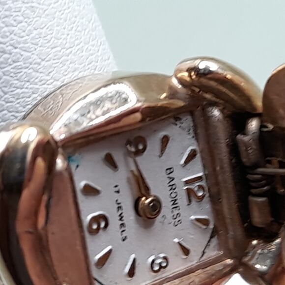Vintage Analog Watch Ring, US Size 7.25 Adjustable, Baroness 17 Jewels - Picture 12 of 12